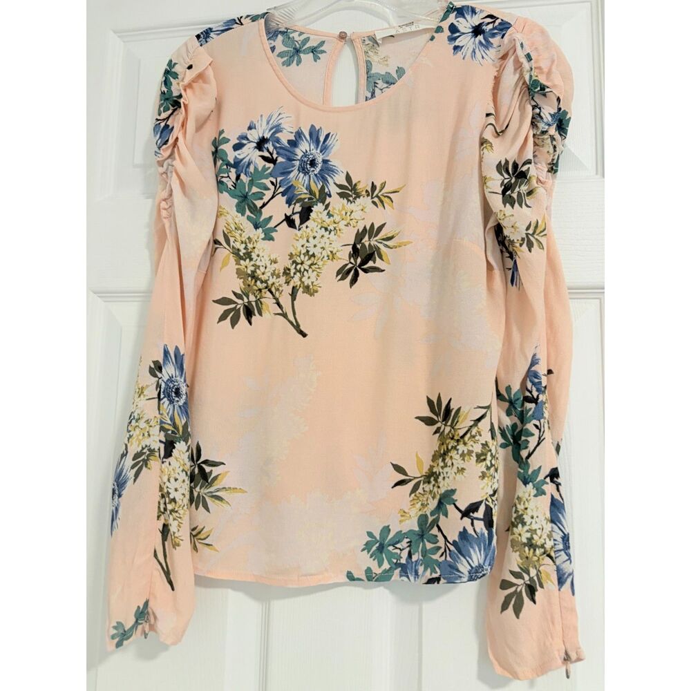 ASTR The Label Floral Long Sleeve Blouse XS Pink Blue Romantic Chic Style